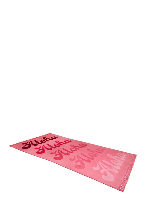 Moda At Home 100% Cotton Beach Towel W/Fringe Hem Pink Aloha Size 35x70"