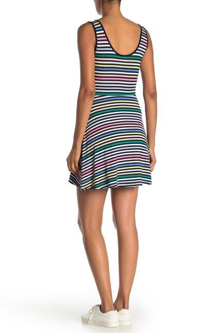 Love Fire Nordstrom Multicolor Striped Sleeveless Skater Dress Rainbow Size L