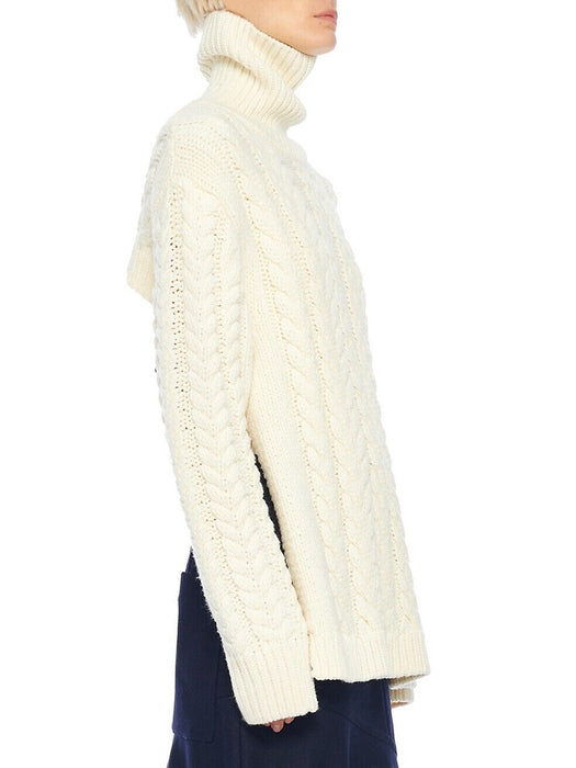 TIBI Women's Cable Knit Open Back Turtleneck Sweater In Cream Size XS/S $1150