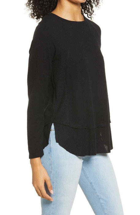 EVERLEIGH Cozy Ribbed Inset Layered Sweater Black Size M