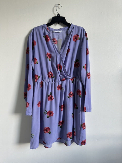 All in Favor women's faux wrap Purple floral long sleeve dress size XXL