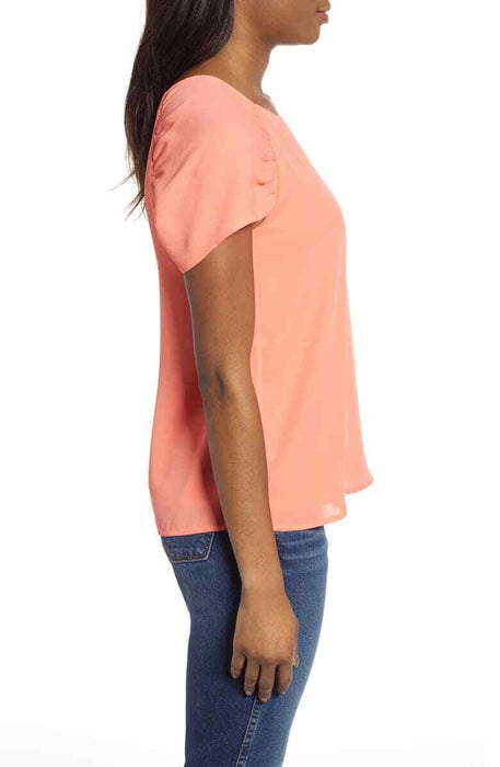 Gibson Nordstrom Ruched Sleeve Blouse In Orange Size XS