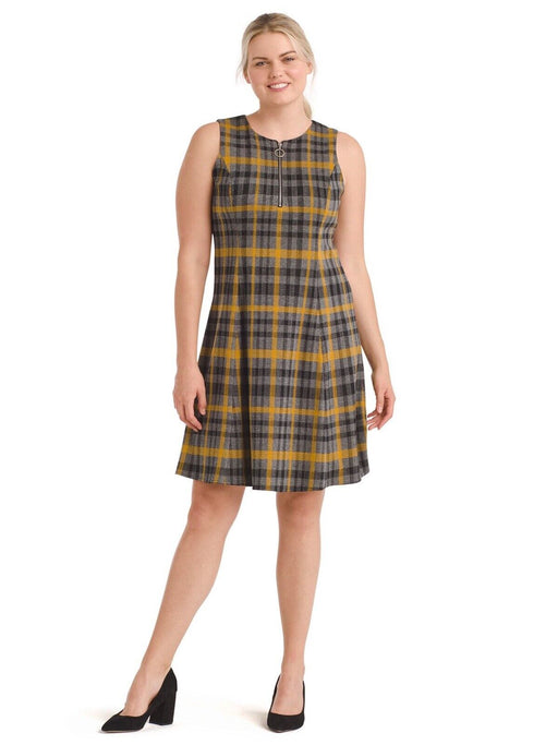 Maggy London Women's Zip Front Plaid Dress In Yellow/Grey/Black Size 8 $178