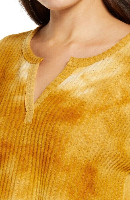 Socialite Thermal Knit Pullover In Mustard Tie Dye Size XL