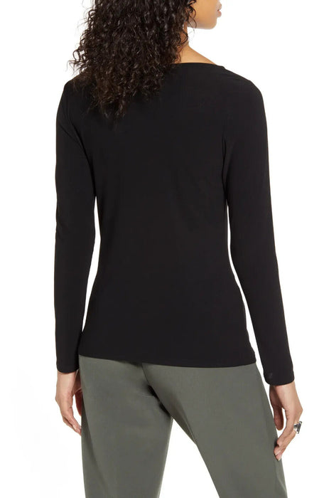 Halogen women's Twist Neck Fashion Knit Top Long Sleeve Blue Size M