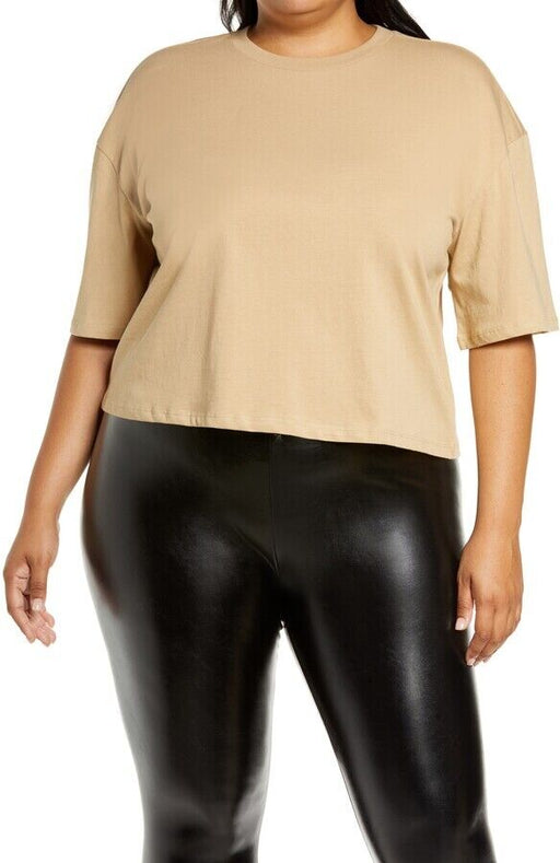 BP. Cool Girl Crop Short Sleeve T-Shirt Top In Beige Nougat Plus Size 3X