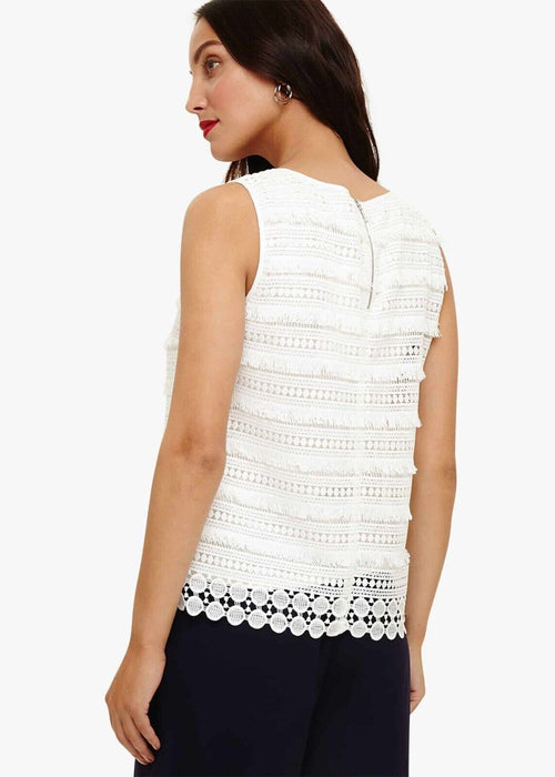 Phase Eight Women's Lace Sleeveless Crew Neck Top In Ivory Size 8 US 12UK