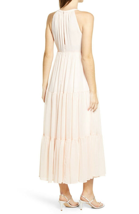 CHELSEA28 Tiered Chiffon Dress In Pink Creole Size XL