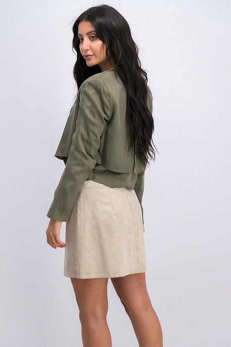 BCBGMaxAzria Ania Double-Layer Long Sleeves Open-Front Blazer size M green $296