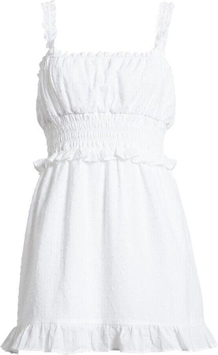 BP. Swiss Dot Ruffle Cotton Mini Sundress In Off White Size XXS fits as XS