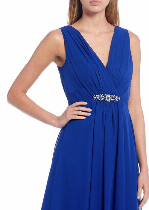 Eliza J Women's Embellished High/Low Chiffon Dress Peacock Blue Size 4 fits XS
