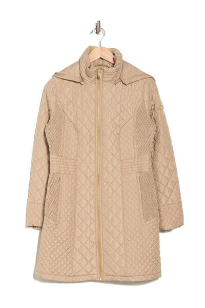 Via Spiga Quilted Hooded Water-Resistant Jacket In Champagne Size S $220
