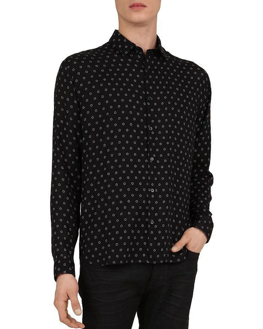 The Kooples Men's Relax Fit Shirt Black Shirt With White Polka Dots Size S $270