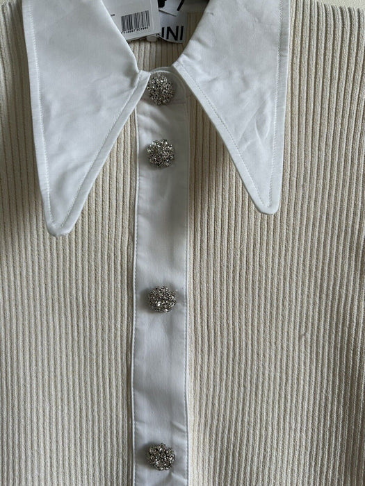 GANNI $445 Knit button Shirt Crystal embellished in Vanilla Ice size L