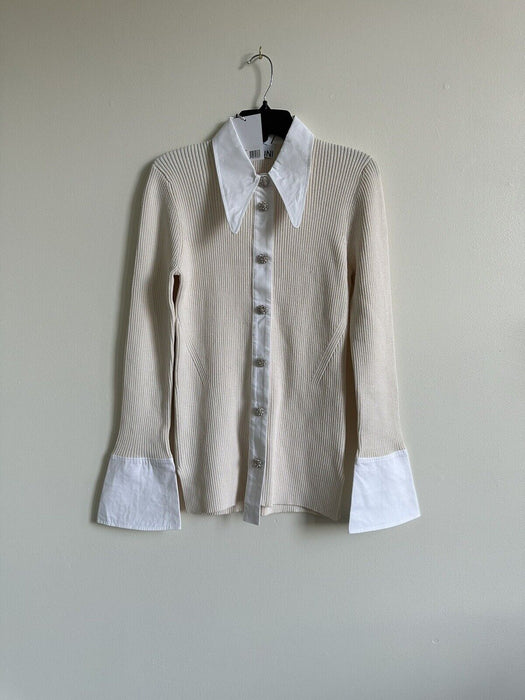 GANNI $445 Knit button Shirt Crystal embellished in Vanilla Ice size L