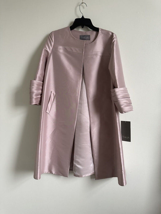 NWT $750  Theia Women's  Shimmer Evening  3/4-Sleeve Satin coat  Size S in pink