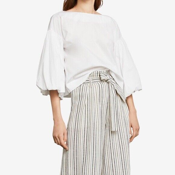 BCBGMAXAZRIA Women's Long Bell Sleeve Cotton Top size M $208 in white