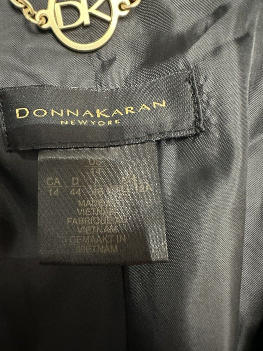 Donna Karan Women's Black Plaid Tweed Three Button Topper Jacket coat Size 14