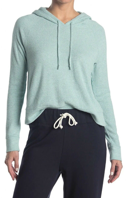 Free Press Women's Rib Knit Lounge Pullover Hoodie Long Sleeve Marl Blue Size M