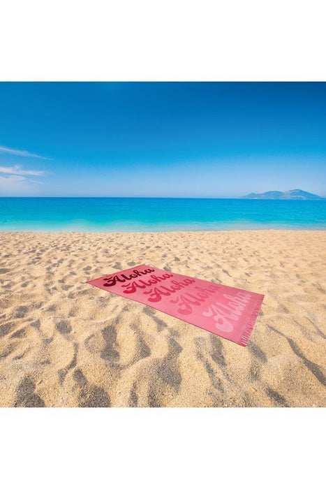 Moda At Home 100% Cotton Beach Towel W/Fringe Hem Pink Aloha Size 35x70"