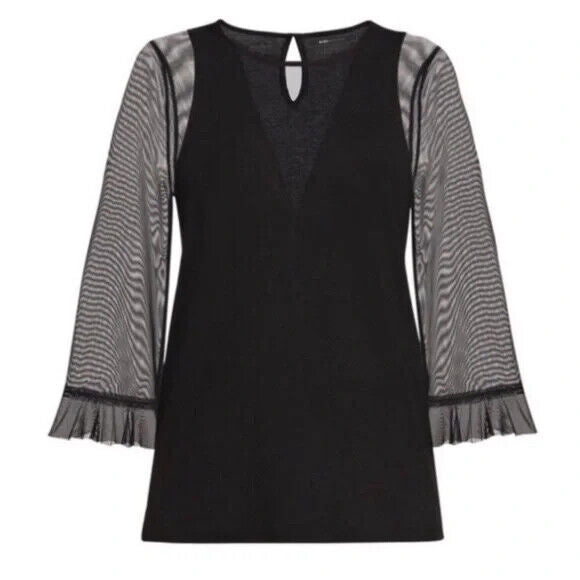 BCBGMAXAZRIA Ashleigh Sheer Sleeve Tencel Lyocell Top In Black Size S $127