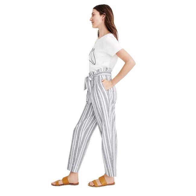 Madewell Linen-Cotton Paperbag Pants in Dark Baltic Stripe Size 6