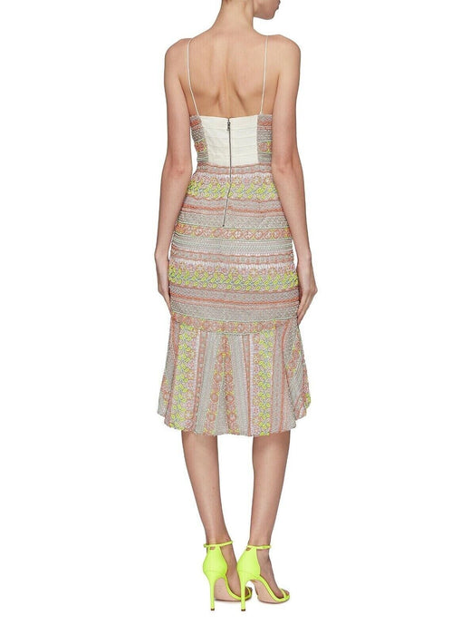ALICE + OLIVIA $1298 Neon Amina All Over Embroidery Sweetheart Neck Dress 2 US
