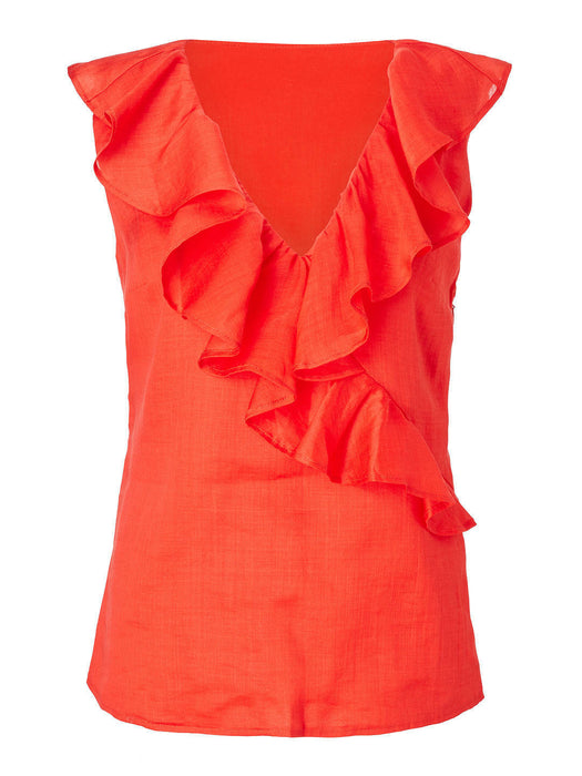 Boden Ruffle Detail Sleeveless Top Red Pop Size 16 $129