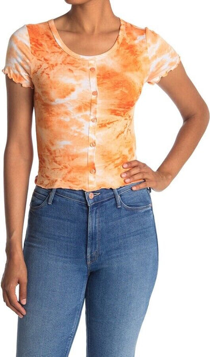 Abound Tie Dye Button Front Top In Rust Amber Orange Size M