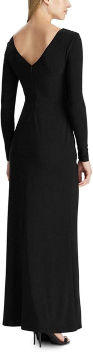 Lauren Ralph Lauren Women's Black Rhinestone Long Sleeve V Neck Maxi Fit size 8