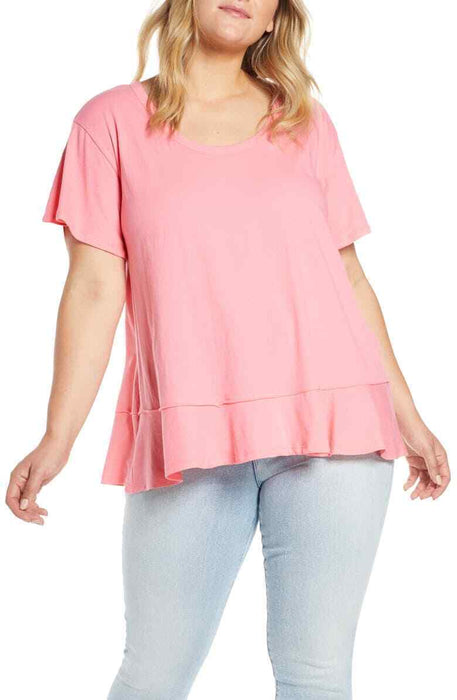 Caslon Ruffle Hem Cotten Tee In Pink Lemonade Size M