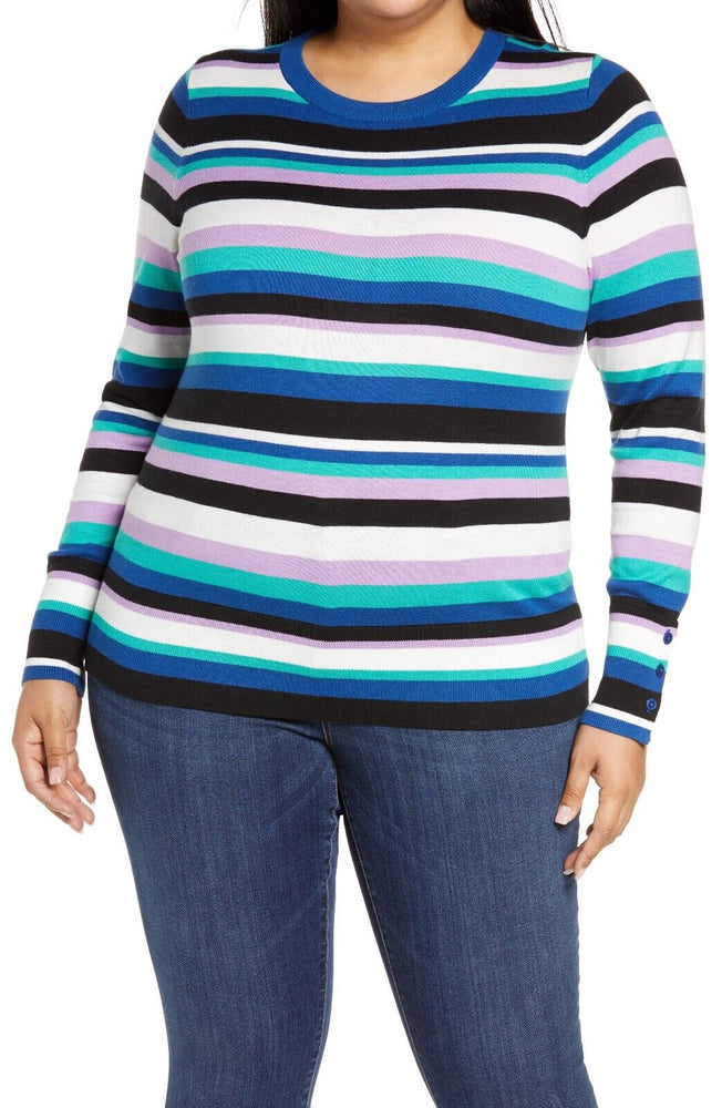 Halogen Blue Freya Stripe Lightweight Long Sleeve Sweater Women's L