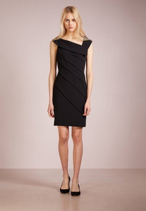DKNY Asymmetrical-Collar Black Work Sheath Dress size 2 in black