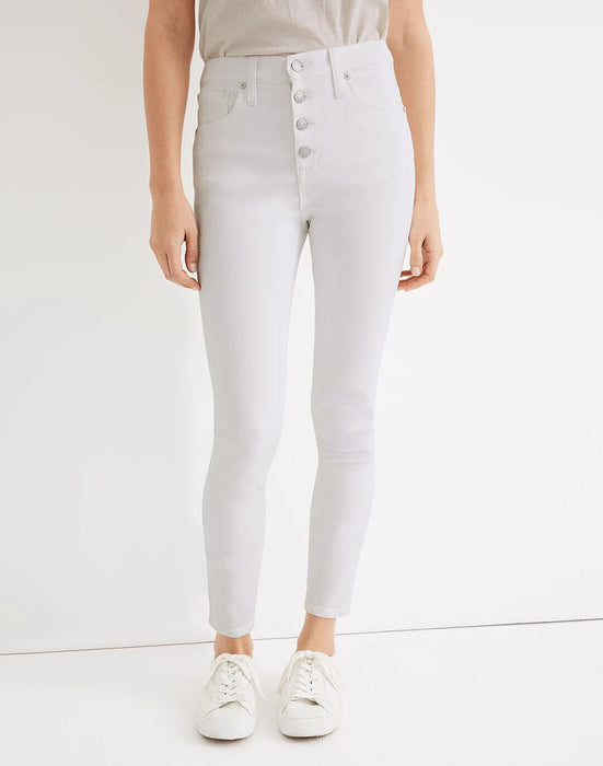 Madewell 10” High Rise Skinny Crop Jeans Pure White Button Front Edition Size 32
