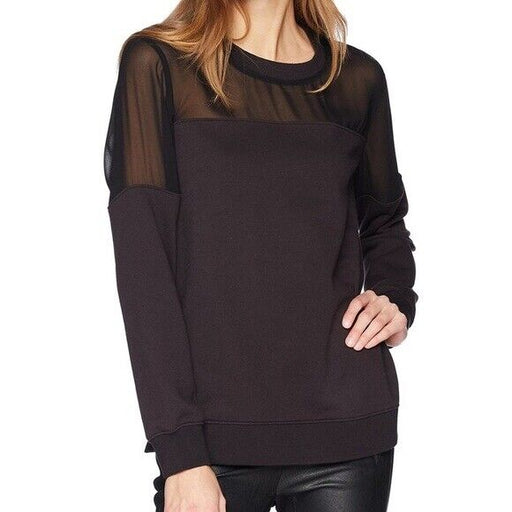 BCBGMAXAZRIA Martina Mixed Mediating Sleeve Sweatshirt In Black Size L $179