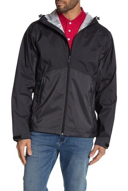 Hawke & Co $150 Sport Mens Hooded Water Resistant Rain Full Zip Jacket,Black, L