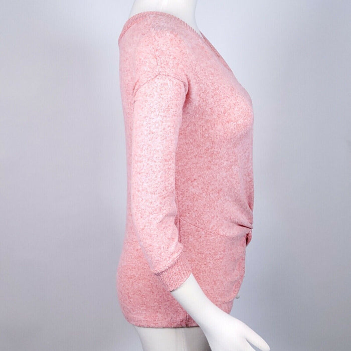 Poof NY women's Pastel Pink V-neck Twist Front  3/4 Sleeve Sweater size M $44