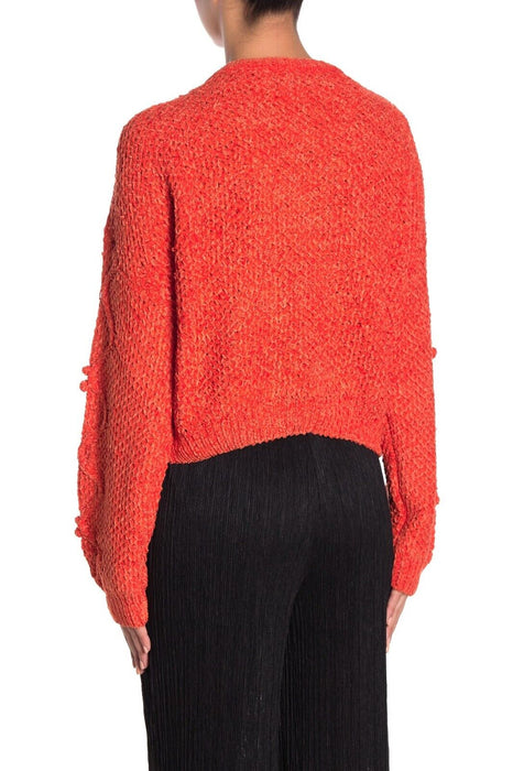 Lush Women's Pullover Pompom Cable Knit Sweater In Orange Size S