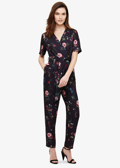 Phase Eight Women Alicia V-Neck Belted Jumpsuit Navy Floral Size 10US 14UK $229