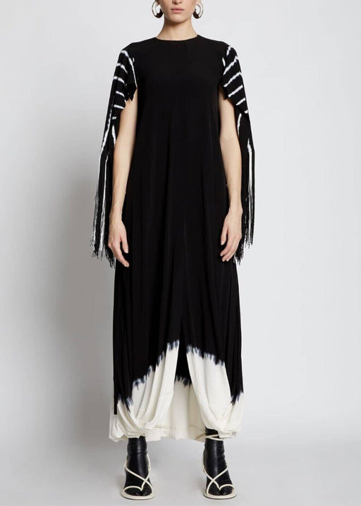 PROENZA SCHOULER $2250 Fringed Gathered Tie-dyed Crepe Maxi Dress Black size 4