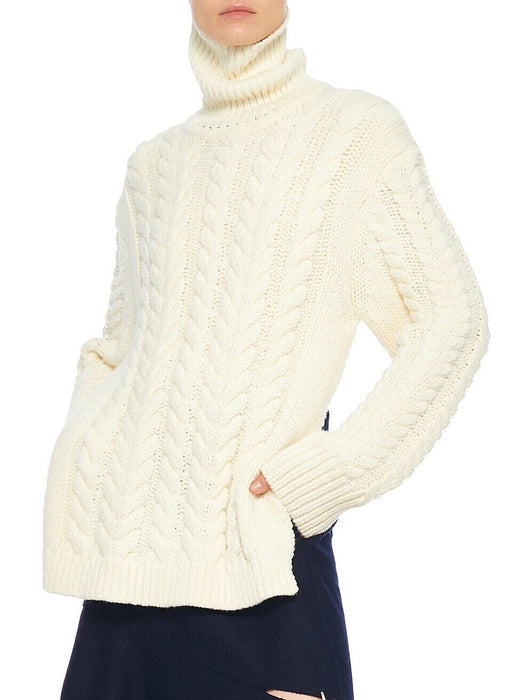 TIBI Women's Cable Knit Open Back Turtleneck Sweater In Cream Size XS/S $1150
