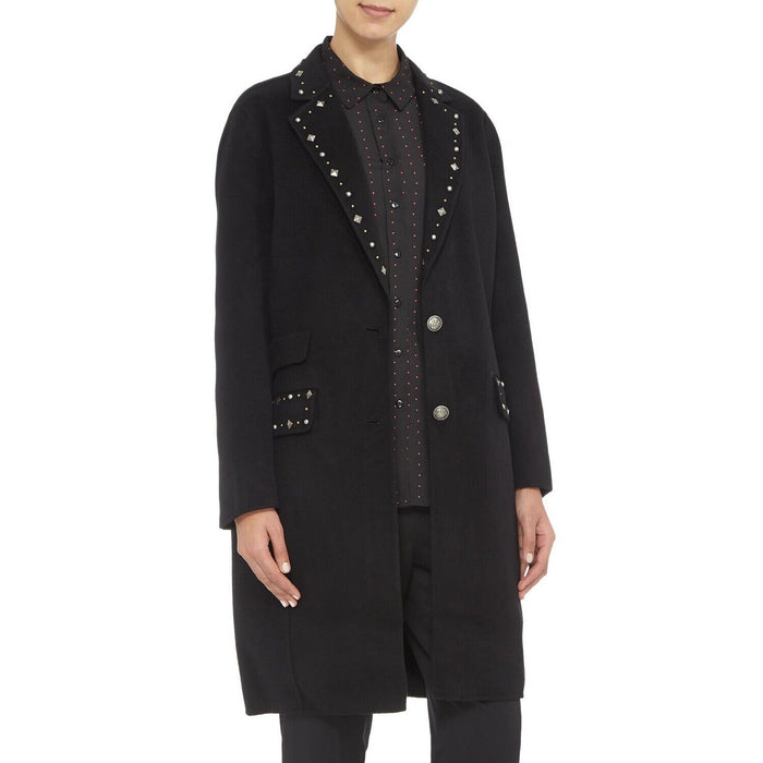 The Kooples $900 Women's Long Sleeve Studded Wool Coat In Black Size 34