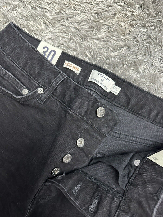 Topman rip 'n repair stretch skinny jeans in washed black size 30/30 $85
