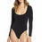 LEITH Double Scoop Long Sleeve Thong Bodysuit In Black size M