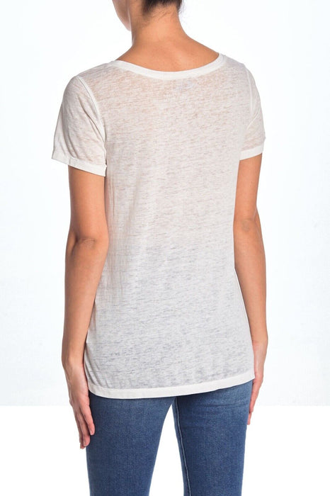 Susina Women's Ruched Burnout T-Shirt Round Neck In White Snow Size S