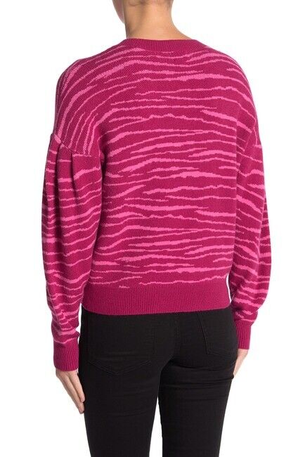 Free Press Fuchsia Zebra Pink Punch Tiger Stripe Balloon Sleeve Sweater Size L