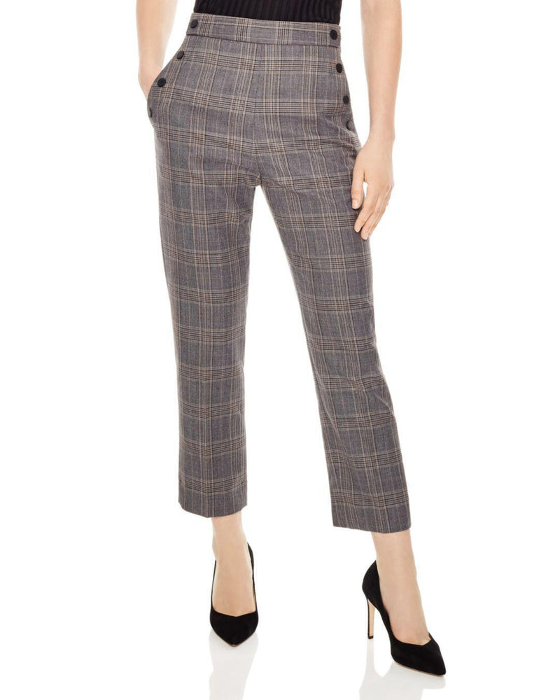 Sandro Women's Binic Button Detail Pants In Brown Plaid Size 38 $349 top quality