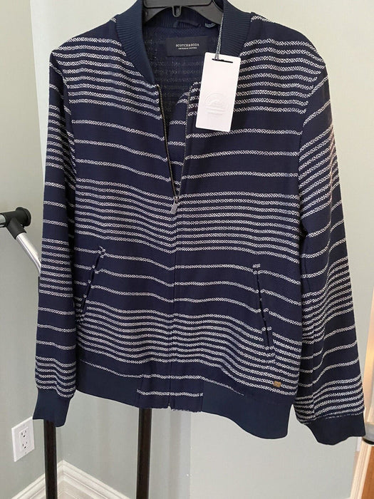 Scotch & Soda Men's Knit Bomber Jacket Full Zip 148697 Navy White Size L $319