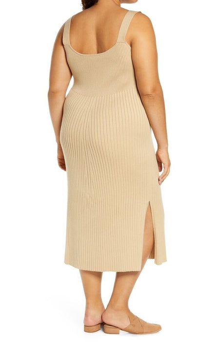 WAYF Gillian Ribbed Tank Dress In Khaki Plus Size 2X