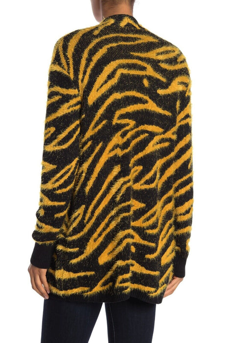 Susina Open-Front Long Cardigan Sweater Fuzzy Cozy Soft Tiger Print Size XS